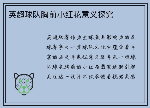 英超球队胸前小红花意义探究